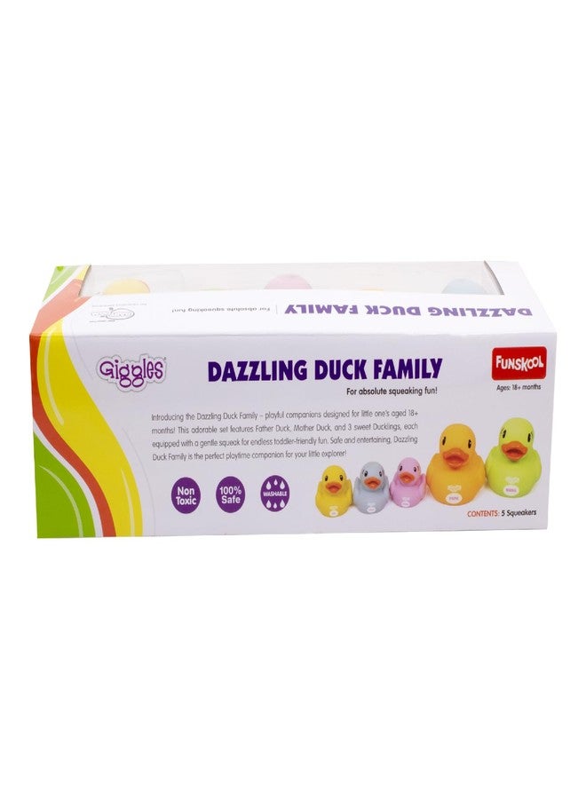 فنسكول مجموعة ألعاب Funskool Giggles Dazzling Duck Family Squeakers، متعددة الألوان، مناسبة للأطفال من عمر 6 أشهر، تصدر صوت صرير طبيعي، عبوة من 5 قطع، ألعاب أطفال - Image 3
